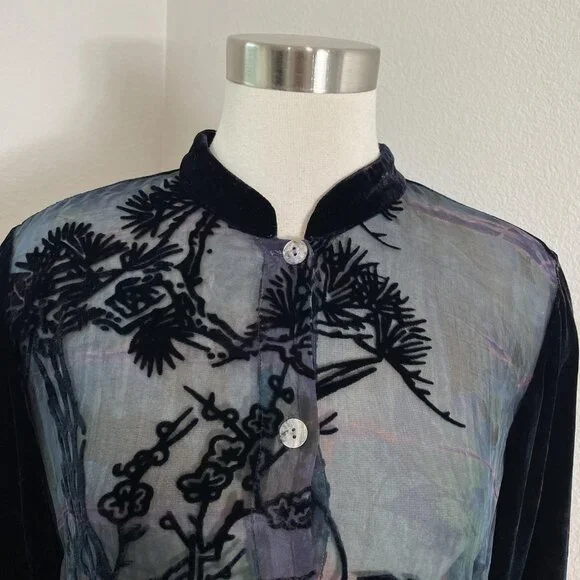 Citron Santa Monica Tunic Top Womens XL Multicolor Crane Velvet Burnout Boho